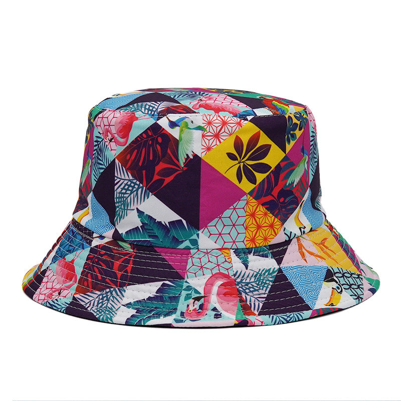 Block Print Bucket Hat Vintage Casual Basin Hats Outdoor Breathable Sunscreen
