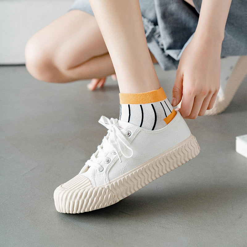 5 Pairs Vertical Striped Ankle Socks Women's Stockings