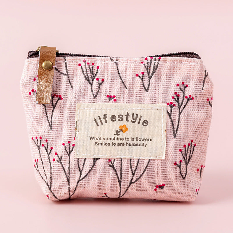 Flower Pattern Coin Purse Canvas Zipper Pouch Clutch