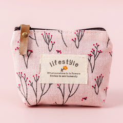 Flower Pattern Coin Purse Canvas Zipper Pouch Clutch