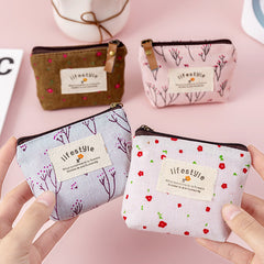 Flower Pattern Coin Purse Canvas Zipper Pouch Clutch