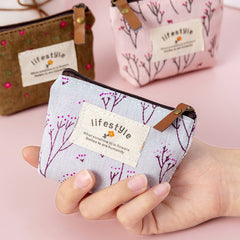Flower Pattern Coin Purse Canvas Zipper Pouch Clutch