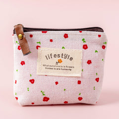 Flower Pattern Coin Purse Canvas Zipper Pouch Clutch