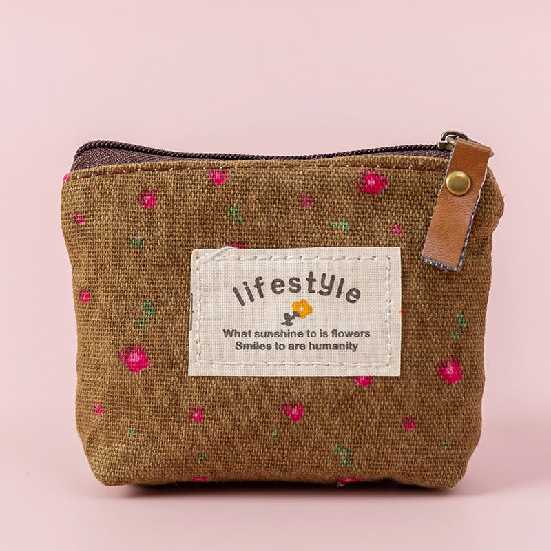 Flower Pattern Coin Purse Canvas Zipper Pouch Clutch