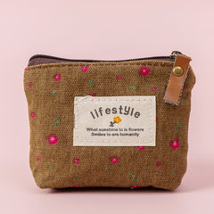 Flower Pattern Coin Purse Canvas Zipper Pouch Clutch