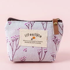 Flower Pattern Coin Purse Canvas Zipper Pouch Clutch