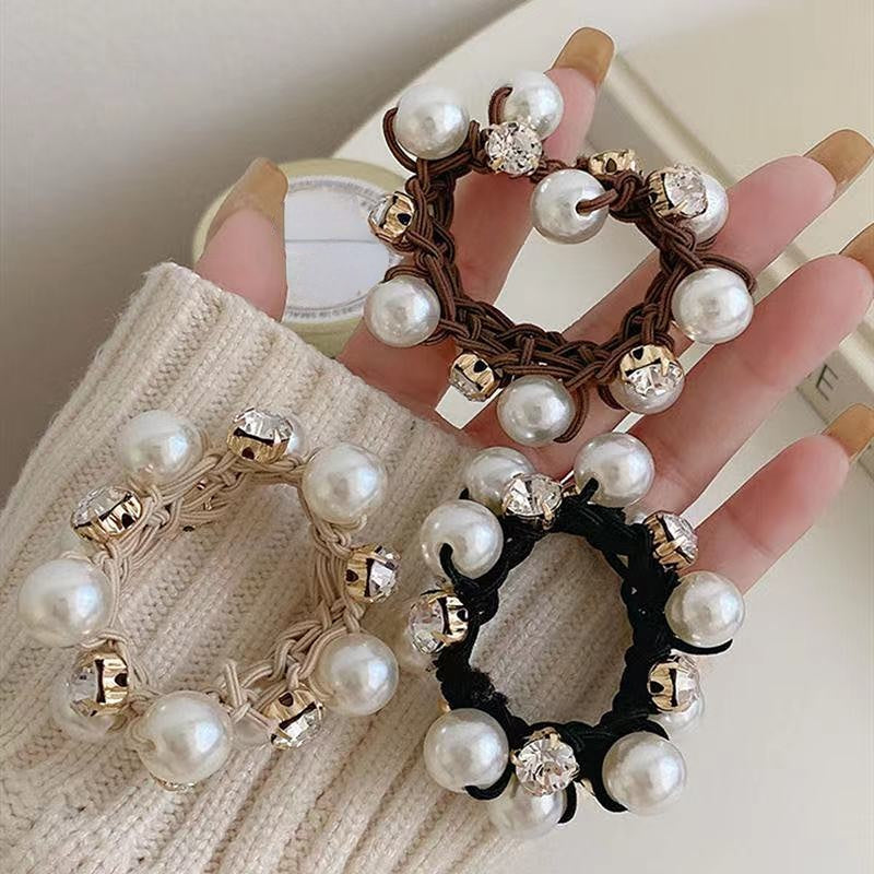 Faux Pearl Hair Ties Rhinestone Elastic Scrunchies Hair Accessories