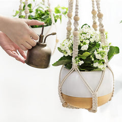 Macrame Plant Hanger Indoor Hanging Planter Basket Wood Beads
