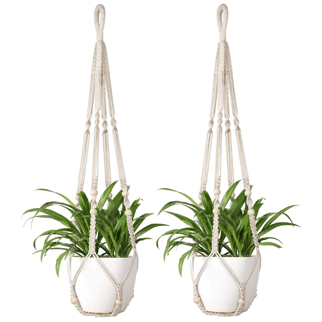 Macrame Plant Hanger Indoor Hanging Planter Basket Wood Beads
