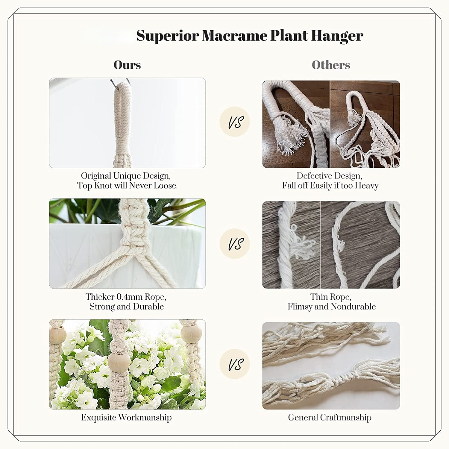 Macrame Plant Hanger Indoor Hanging Planter Basket Wood Beads