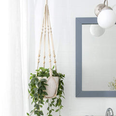 Macrame Plant Hanger Indoor Hanging Planter Basket Wood Beads