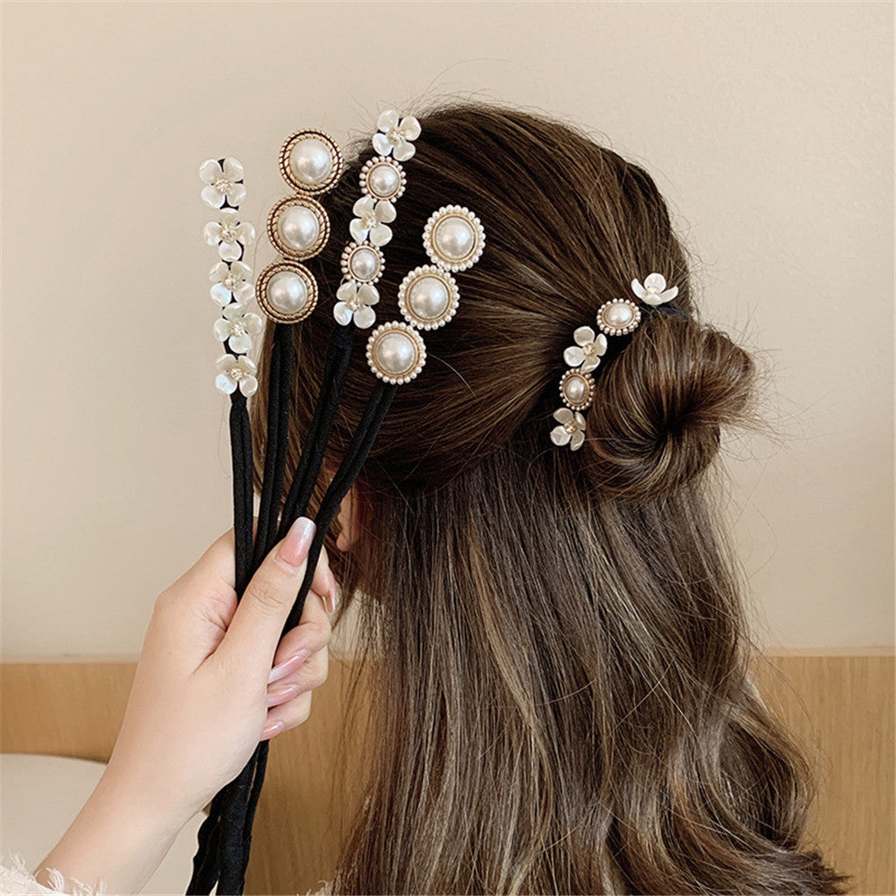 Flower & Pearl Hair Bun Maker Tie Wedding Hair Accessory