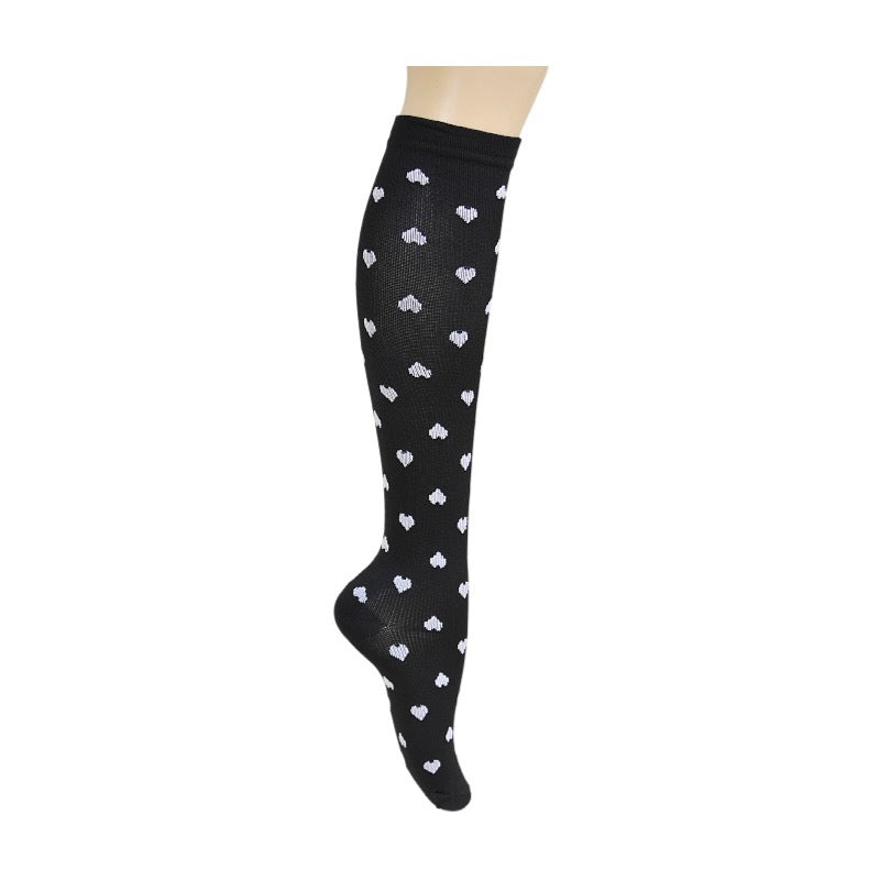 6 Pairs Heart & Polka Dots Print Compression Knee Length Socks For Women