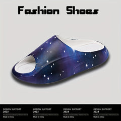 Men's Star Print Platform Slides Soft Sole Cloud Slides Non Slip Comfortable