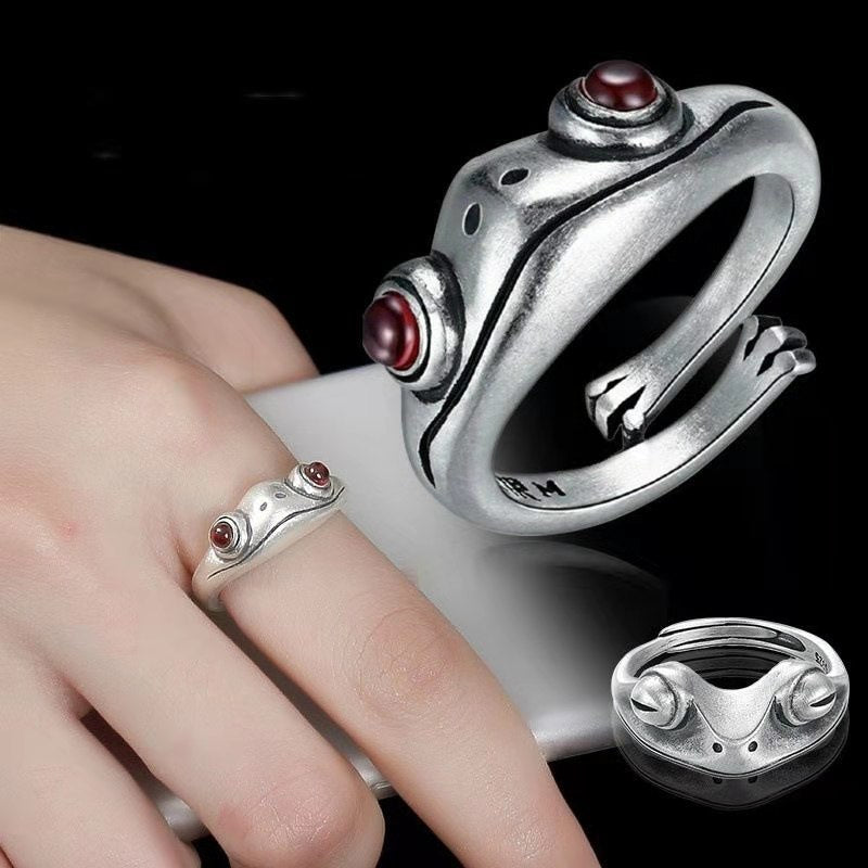 Punk Retro Frog Cat Ring Vintage Ancient Kitty Resizable Ring