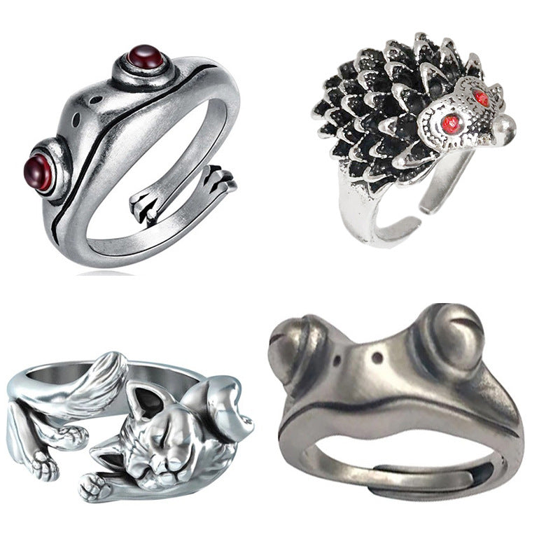 Punk Retro Frog Cat Ring Vintage Ancient Kitty Resizable Ring