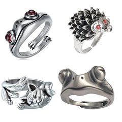 Punk Retro Frog Cat Ring Vintage Ancient Kitty Resizable Ring