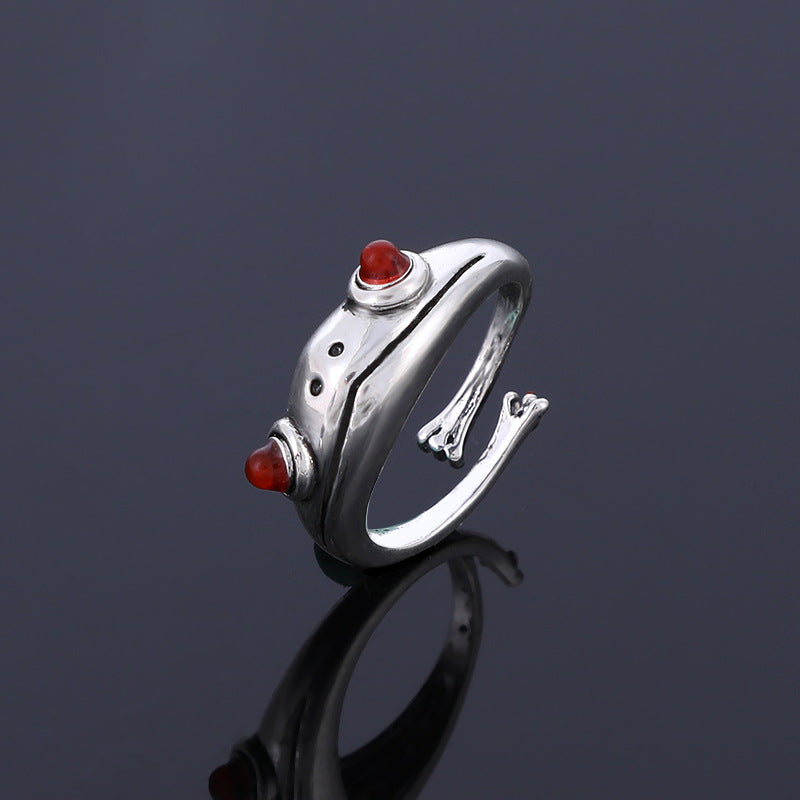 Punk Retro Frog Cat Ring Vintage Ancient Kitty Resizable Ring
