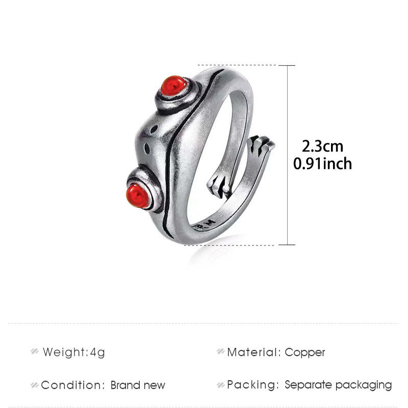 Punk Retro Frog Cat Ring Vintage Ancient Kitty Resizable Ring