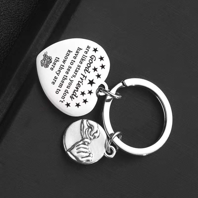 Peach Heart Stainless Steel Keychain for Friends Sisters Girlfriends