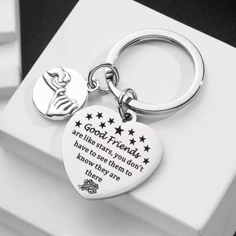 Peach Heart Stainless Steel Keychain for Friends Sisters Girlfriends