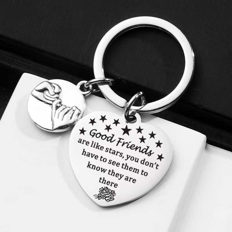 Peach Heart Stainless Steel Keychain for Friends Sisters Girlfriends