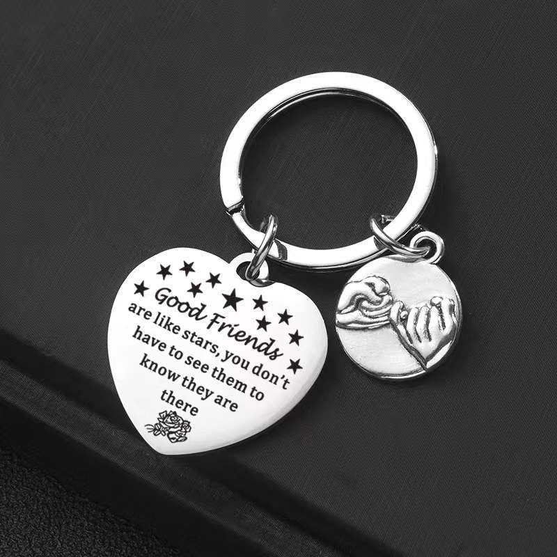 Peach Heart Stainless Steel Keychain for Friends Sisters Girlfriends