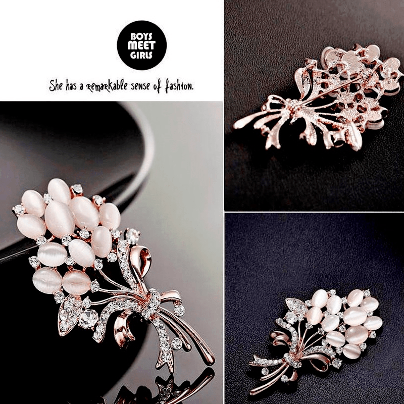 Golden Flower Bouquet Brooch Corsage Scarf Clips Pins Brooches