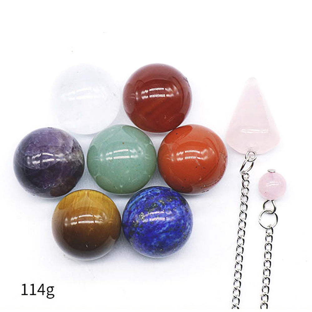 8pcs Natural Chakra Pendulum Stone Crystal Pendant Set