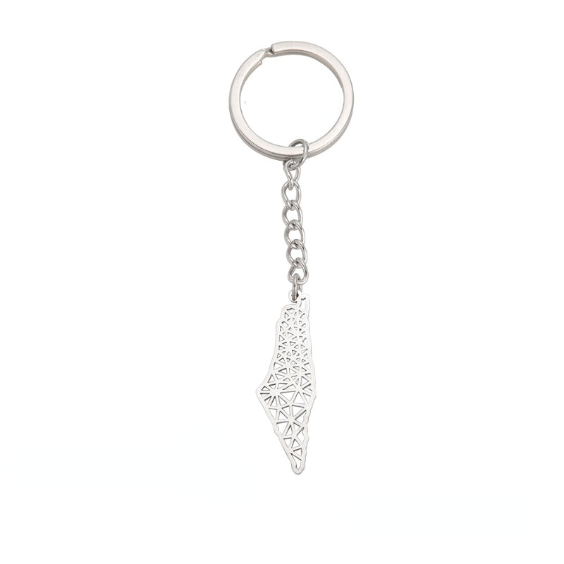 Hebrew Map Keychain Stainless Steel Pendant