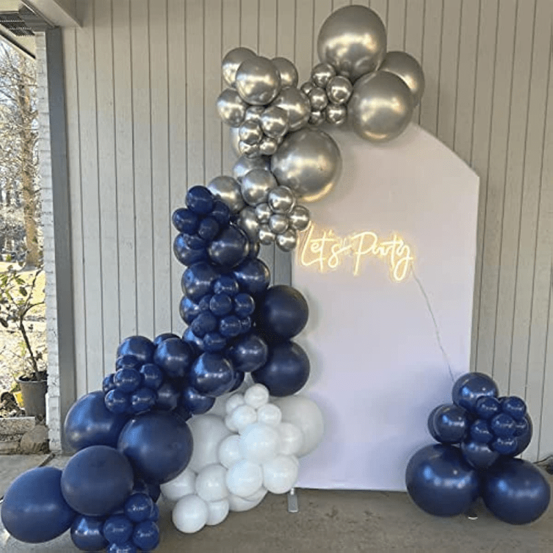 Navy Silver Balloon Garland Set with Ribbon - Party Decorations