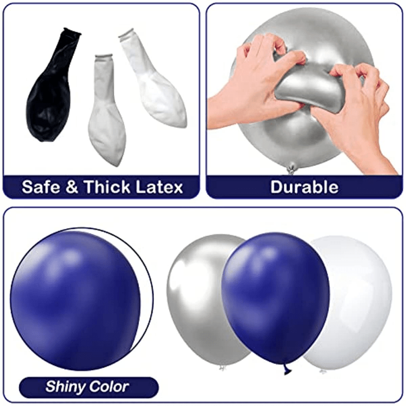 Navy Silver Balloon Garland Set with Ribbon - Party Decorations
