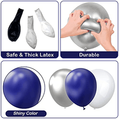 Navy Silver Balloon Garland Set with Ribbon - Party Decorations