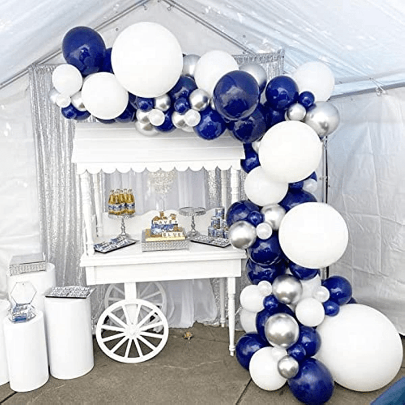 Navy Silver Balloon Garland Set with Ribbon - Party Decorations