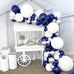 Navy Silver Balloon Garland Set with Ribbon - Party Decorations