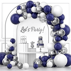 Navy Silver Balloon Garland Set with Ribbon - Party Decorations