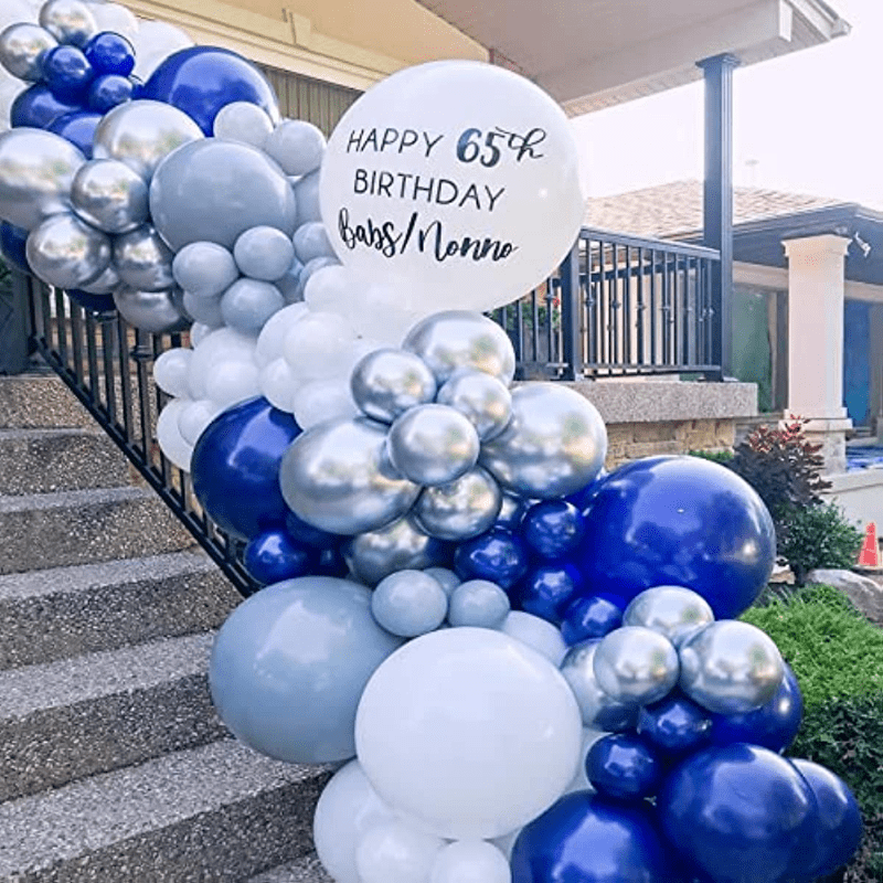 Navy Silver Balloon Garland Set with Ribbon - Party Decorations