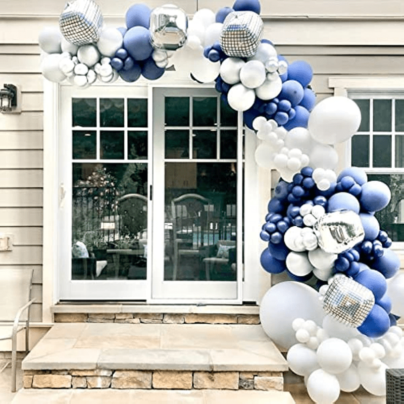 Navy Silver Balloon Garland Set with Ribbon - Party Decorations