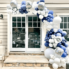 Navy Silver Balloon Garland Set with Ribbon - Party Decorations
