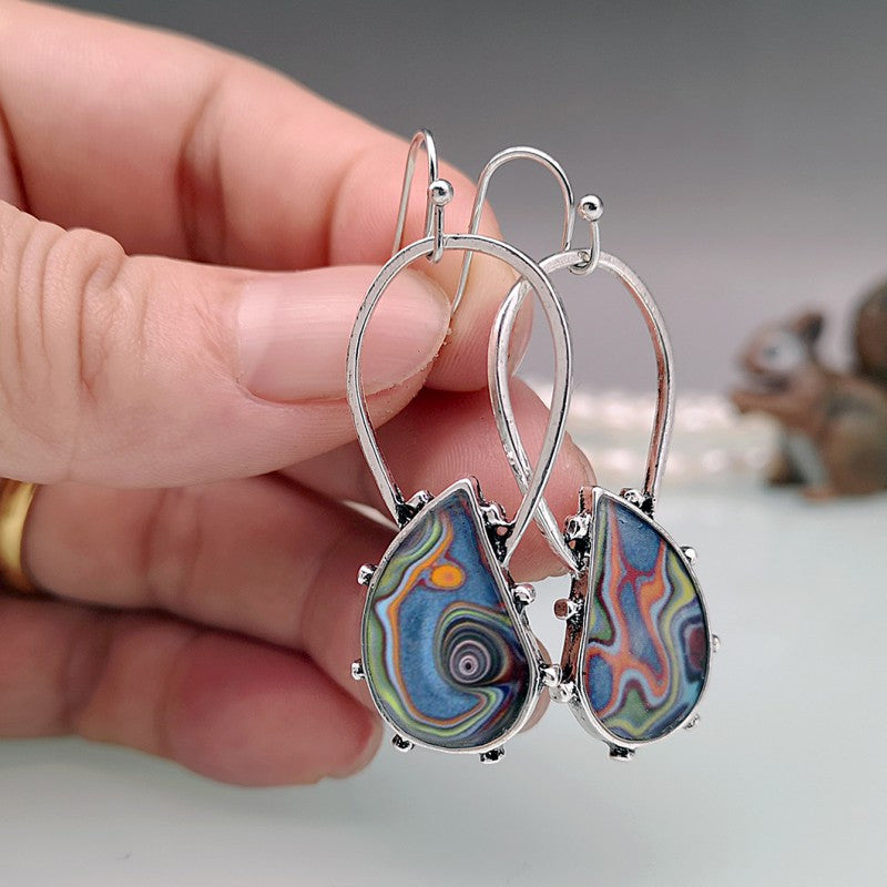 Boho Vintage Marble Pattern Stone Drop Earrings
