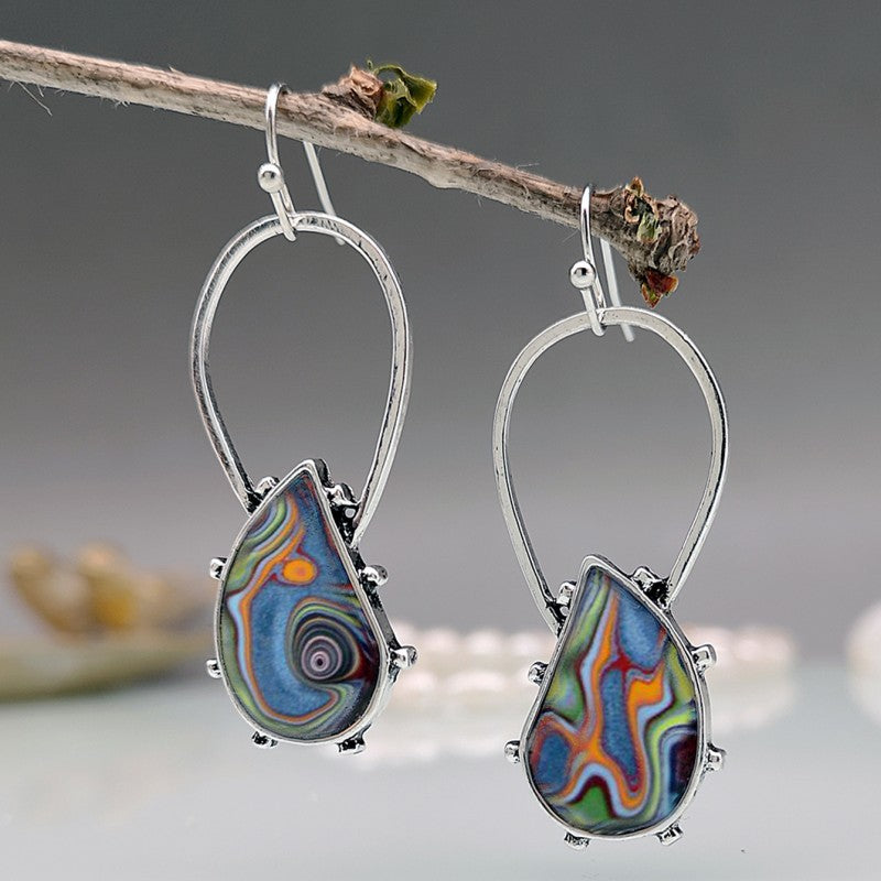 Boho Vintage Marble Pattern Stone Drop Earrings