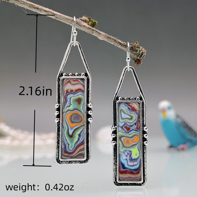 Boho Vintage Marble Pattern Stone Drop Earrings