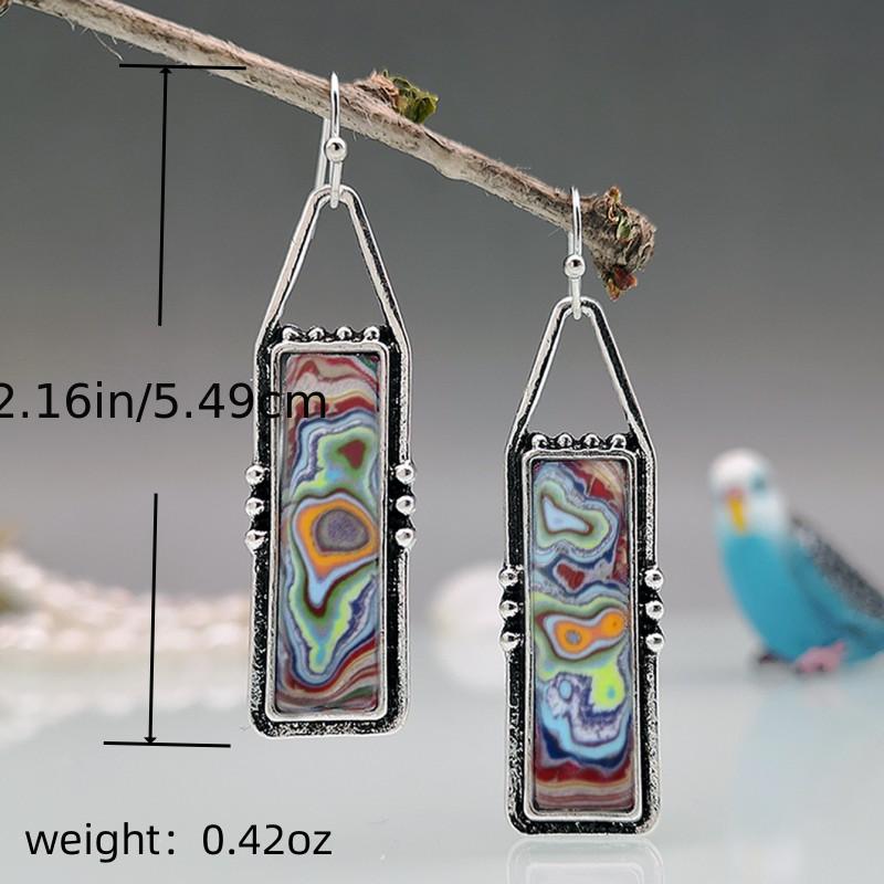 Boho Vintage Marble Pattern Stone Drop Earrings