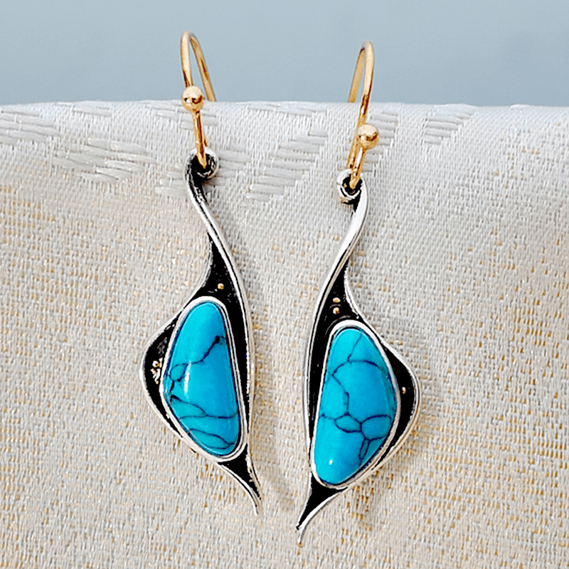 Turquoise Drop Earrings 925 Silver Plated Ancient Silver Ear Jewelry