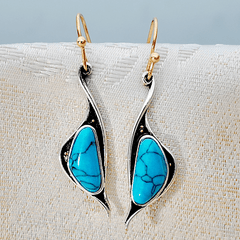 Turquoise Drop Earrings 925 Silver Plated Ancient Silver Ear Jewelry