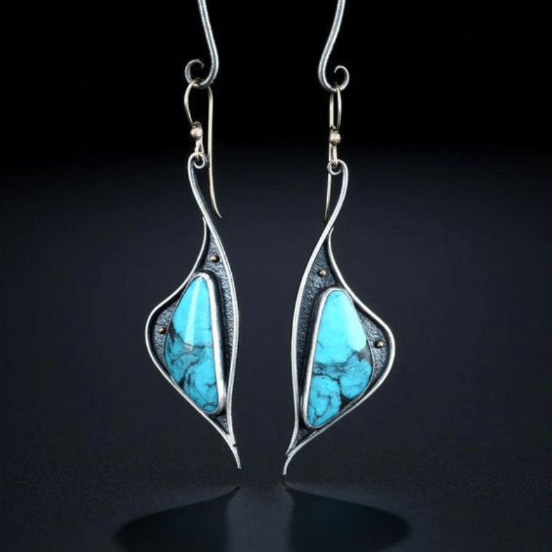 Turquoise Drop Earrings 925 Silver Plated Ancient Silver Ear Jewelry