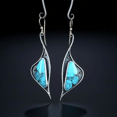 Turquoise Drop Earrings 925 Silver Plated Ancient Silver Ear Jewelry