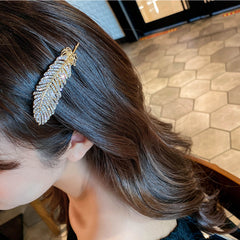 Crystal Feather Hair Clip Barrette Sparkling Rhinestone Hairpin