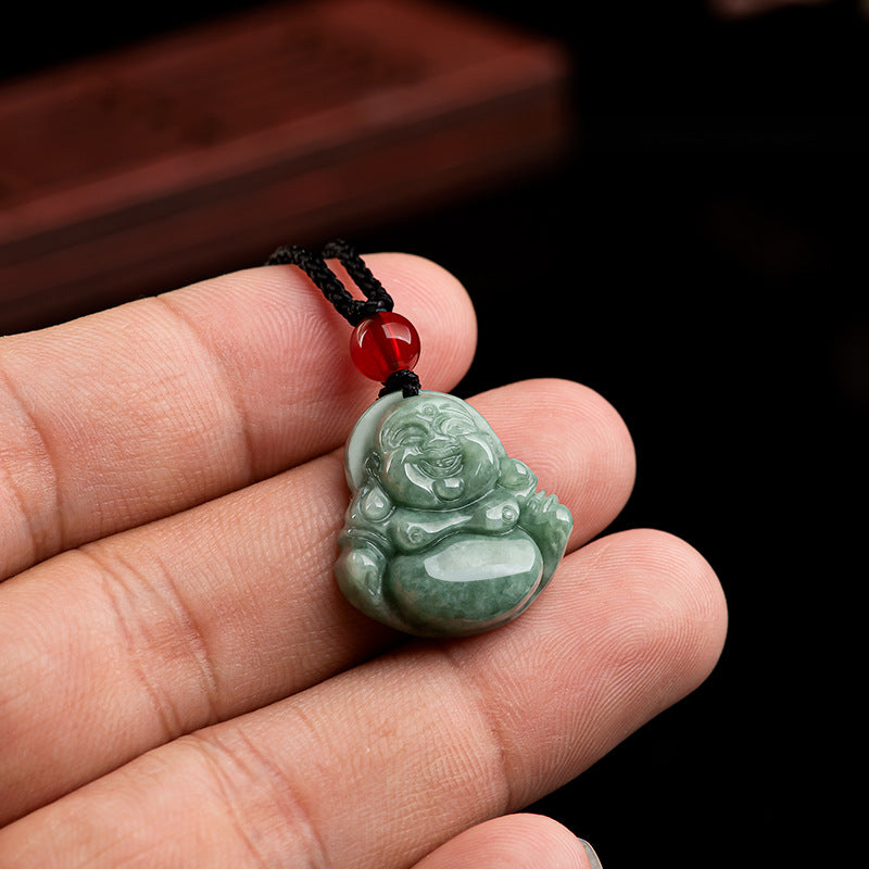 Natural Jade Pendant Necklace Men's Buddha Maitreya Pendant