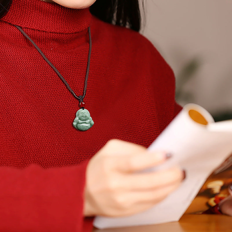 Natural Jade Pendant Necklace Men's Buddha Maitreya Pendant